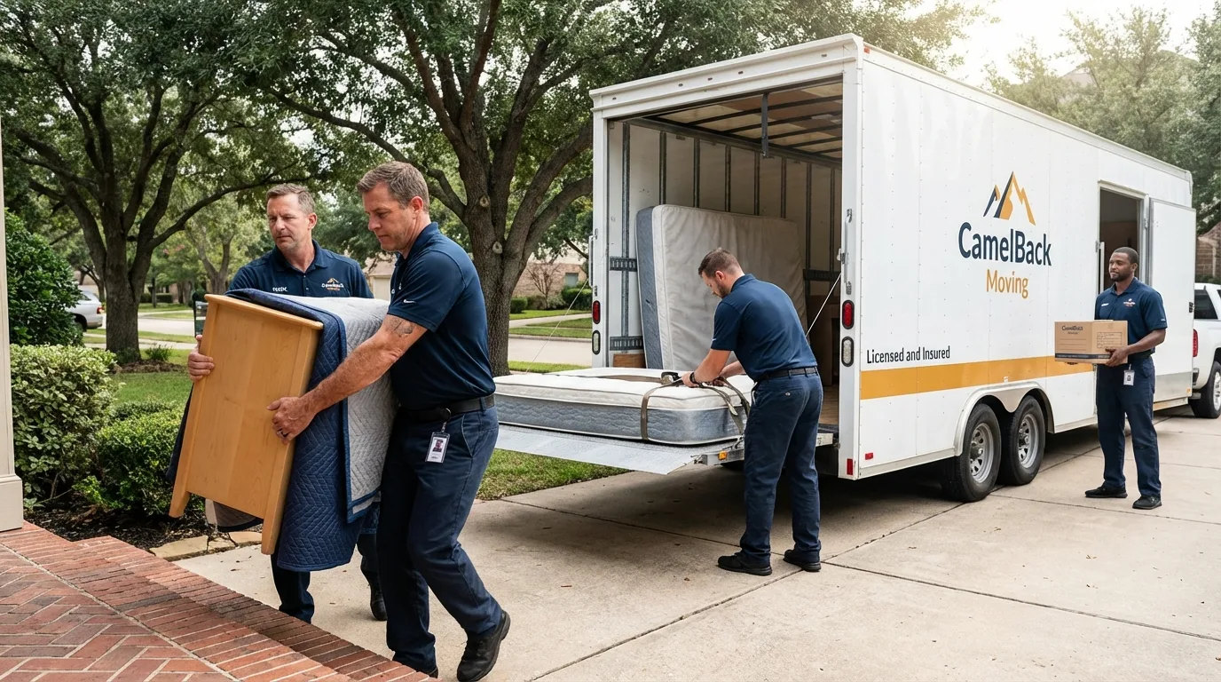 Crew loading residential truck for cross-state move from Troy, MO