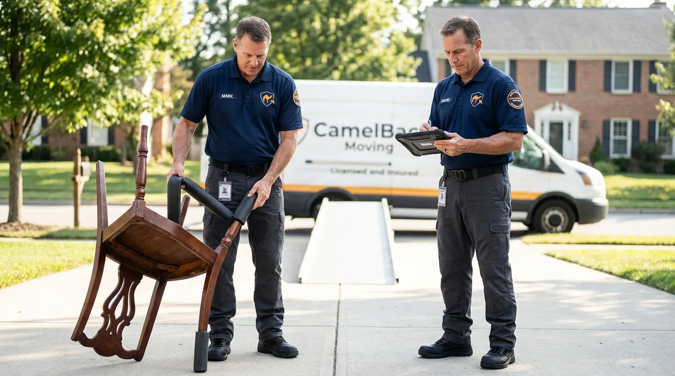 Movers inspecting furniture for damage prevention before loading in Troy, MO