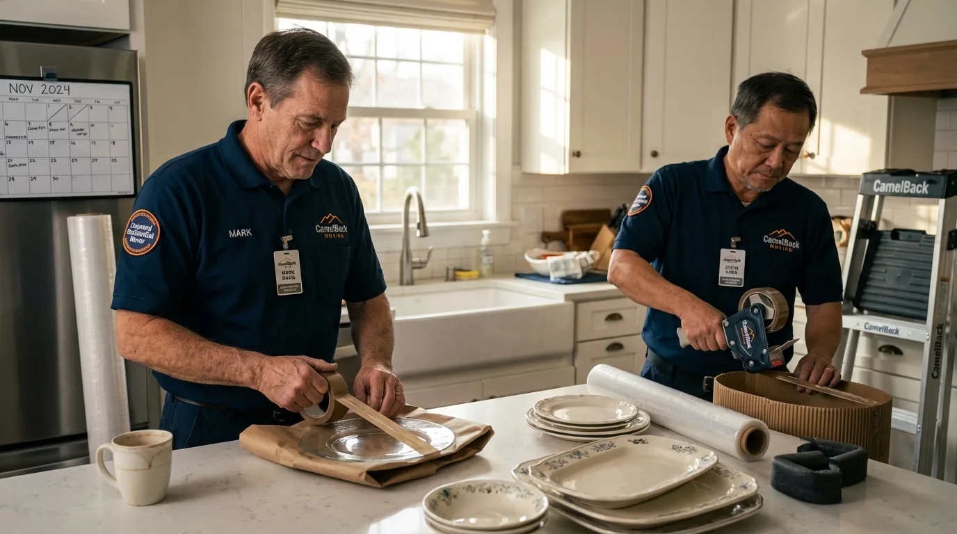 Professional crew packing kitchen dishware in Troy, MO